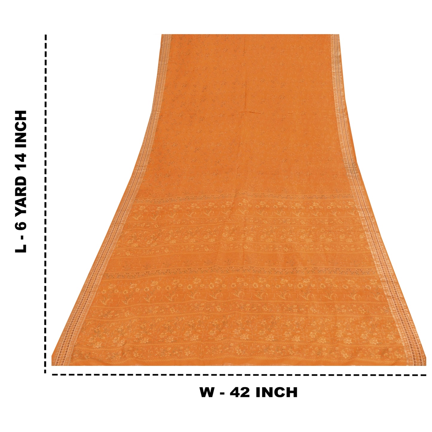 Sanskriti Vintage Sarees Orange 100% Pure Silk Printed Sari 6+yd Craft Fabric