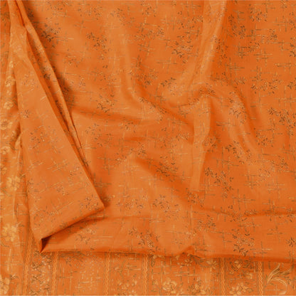 Sanskriti Vintage Sarees Orange 100% Pure Silk Printed Sari 6+yd Craft Fabric