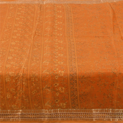 Sanskriti Vintage Sarees Orange 100% Pure Silk Printed Sari 6+yd Craft Fabric