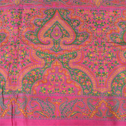 Sanskriti Vintage Sarees Dark Pink 100% Pure Silk Printed Sari 5+yd Craft Fabric