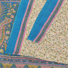 Sanskriti Vintage Sarees Cream/Blue Pure Silk Printed Sari 5+yd Craft Fabric