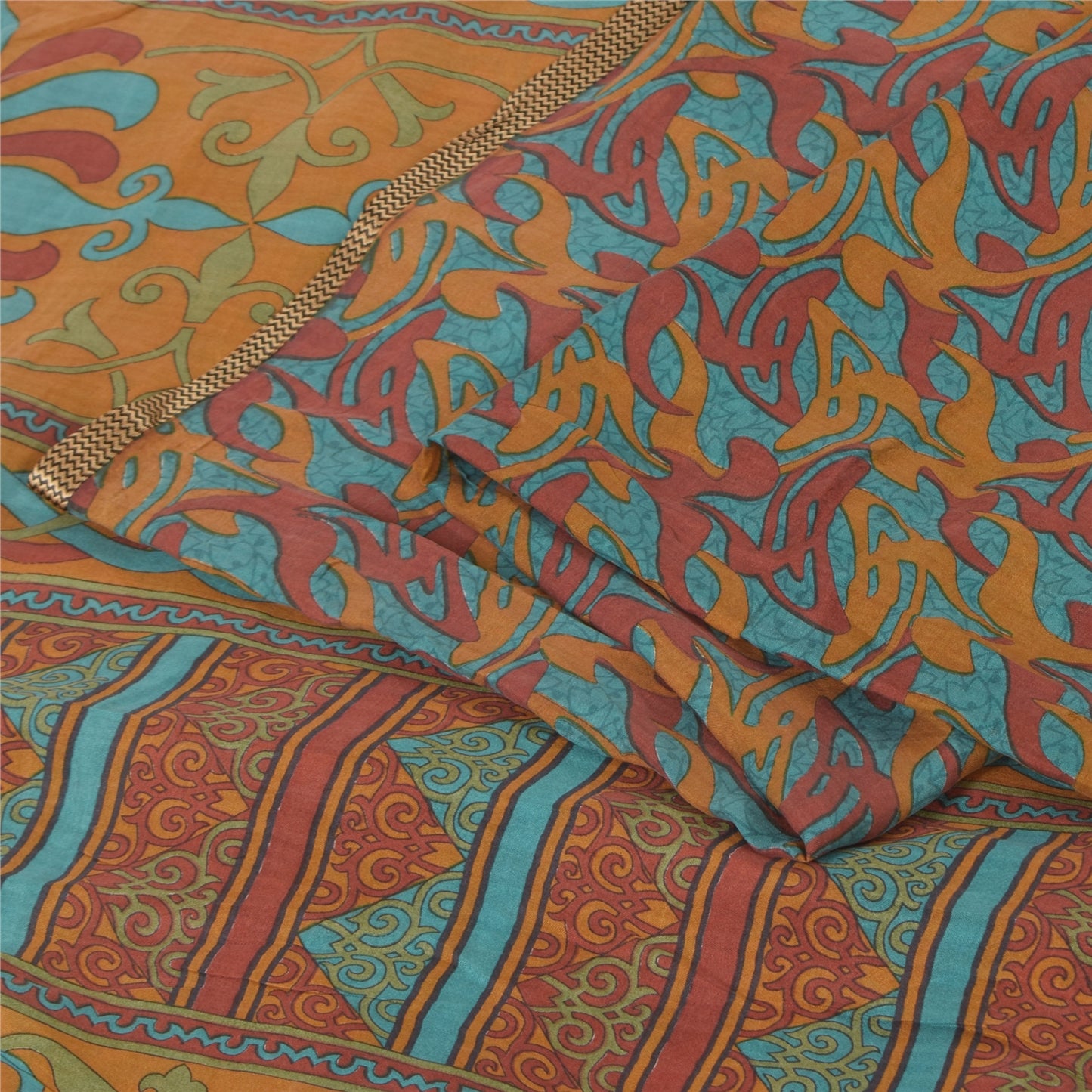 Sanskriti Vintage Sarees Multi Pure Silk Printed Sari 5+yd Craft Fabric