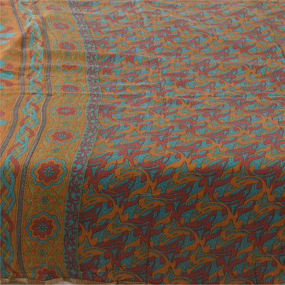 Sanskriti Vintage Sarees Multi Pure Silk Printed Sari 5+yd Craft Fabric