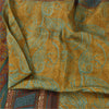 Sanskriti Vintage Sarees Saffron/Blue Pure Silk Printed Sari 6+yd Craft Fabric