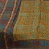 Sanskriti Vintage Sarees Saffron/Blue Pure Silk Printed Sari 6+yd Craft Fabric