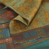 Sanskriti Vintage Sarees Saffron/Blue Pure Silk Printed Sari 6+yd Craft Fabric