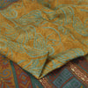 Sanskriti Vintage Sarees Saffron/Blue Pure Silk Printed Sari 6+yd Craft Fabric