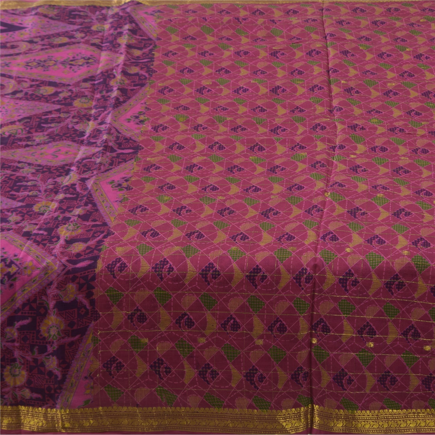 Sanskriti Vintage Sarees Pink 100%Pure Silk Printed Woven Sari 6+yd Craft Fabric