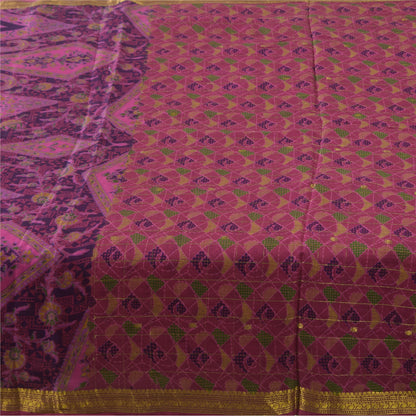 Sanskriti Vintage Sarees Pink 100%Pure Silk Printed Woven Sari 6+yd Craft Fabric