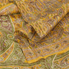 Sanskriti Vintage Sarees Yellow 100% Pure Silk Printed Sari 5+yd Craft Fabric