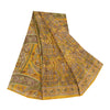 Sanskriti Vintage Sarees Yellow 100% Pure Silk Printed Sari 5+yd Craft Fabric