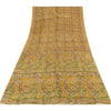 Sanskriti Vintage Sarees Yellow 100% Pure Silk Printed Sari 5+yd Craft Fabric