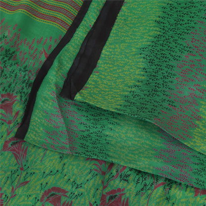 Sanskriti Vintage Sarees Indian Green Pure Silk Printed Sari 6+yd Craft Fabric