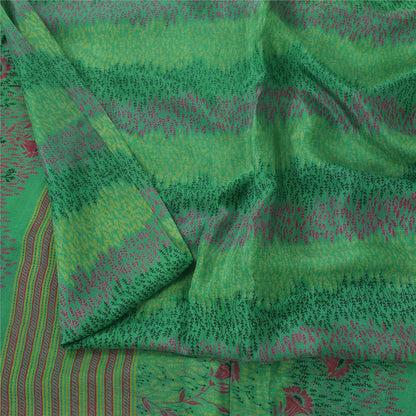 Sanskriti Vintage Sarees Indian Green Pure Silk Printed Sari 6+yd Craft Fabric