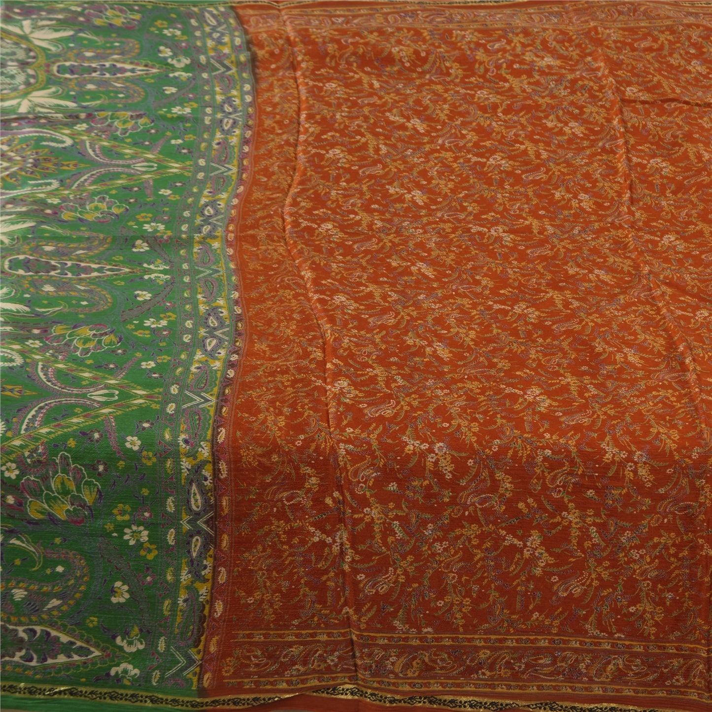 Sanskriti Vintage Sarees Orange Indian Pure Silk Printed Sari 5+yd Craft Fabric