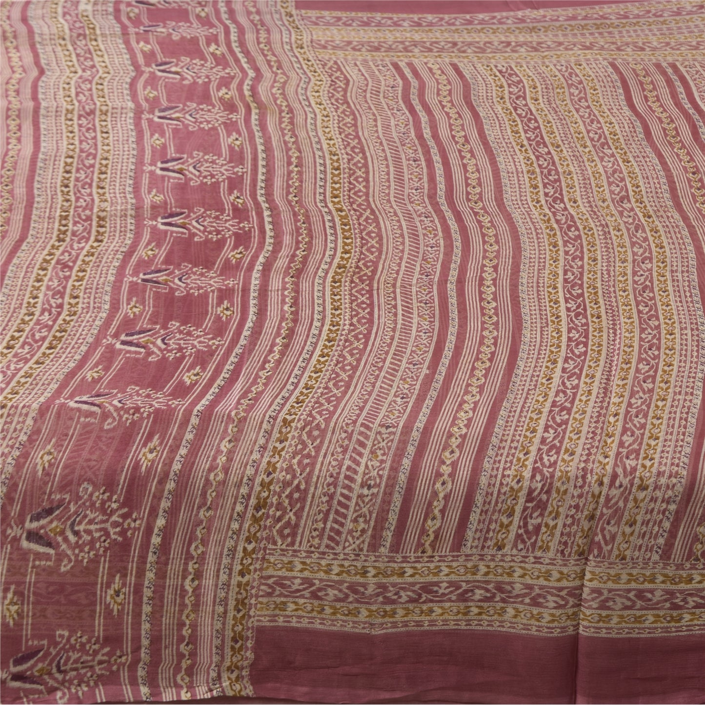 Sanskriti Vintage Sarees Pink Pure Chiffon Silk Printed Sari 6+yd Craft Fabric