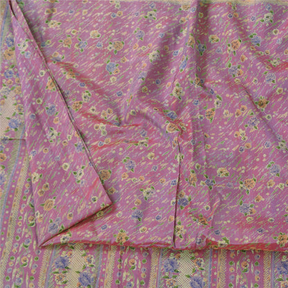 Sanskriti Vintage Sarees Shades Of Pink/Blue Pure Silk Printed Sari 5+yd Fabric