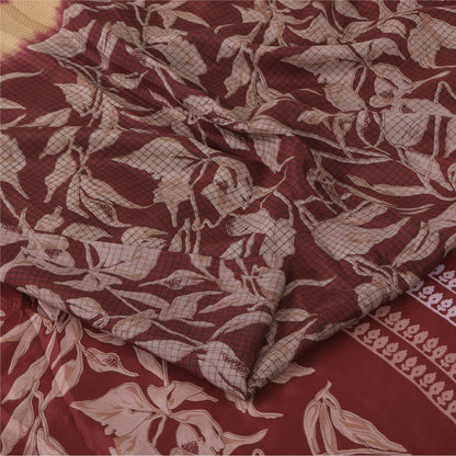 Sanskriti Vintage Sarees Dark Red 100% Pure Silk Printed Sari 5+yd Craft Fabric