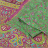 Sanskriti Vintage Sarees Green Peacock Printed Pure Silk Sari 5+yd Craft Fabric