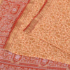 Sanskriti Vintage Sarees Peach Zari BorderPure Silk Print Sari 6+yd Craft Fabric