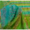 Sanskriti Vintage Green/Blue Sarees Pure Crepe Print Handmade Kantha Sari Fabric