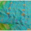 Sanskriti Vintage Green/Blue Sarees Pure Crepe Print Handmade Kantha Sari Fabric