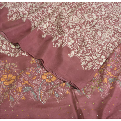 Sanskriti Vintage Purple Indian Sarees Pure Crepe Silk Printed Sari Craft Fabric