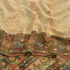 Sanskriti Vintage Sarees Cream 100% Pure Crepe Silk Print Sari 5yd Craft Fabric