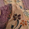 Sanskriti Vintage Sarees Purple/Cream Hand Bead Kantha Pure Crepe Sari Fabric