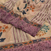 Sanskriti Vintage Sarees Purple/Cream Hand Bead Kantha Pure Crepe Sari Fabric