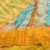 Sanskriti Vintage Sarees Yellow Pure Crepe Silk Printed Sari Floral Craft Fabric