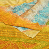 Sanskriti Vintage Sarees Yellow Pure Crepe Silk Printed Sari Floral Craft Fabric