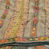 Sanskriti Vintage Sarees Yellow Hand Beaded Kantha Pure Crepe Silk Sari Fabric