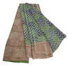 Sanskriti Vintage Sarees Green/Brown Pure Crepe Silk Printed Sari Craft Fabric