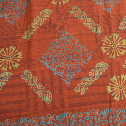 Sanskriti Vintage Sarees Orange 100% Pure Crepe Silk Printed Sari Craft Fabric