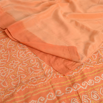 Sanskriti Vintage Sarees Peach Bandhani Print Pure Crepe Silk Sari Craft Fabric