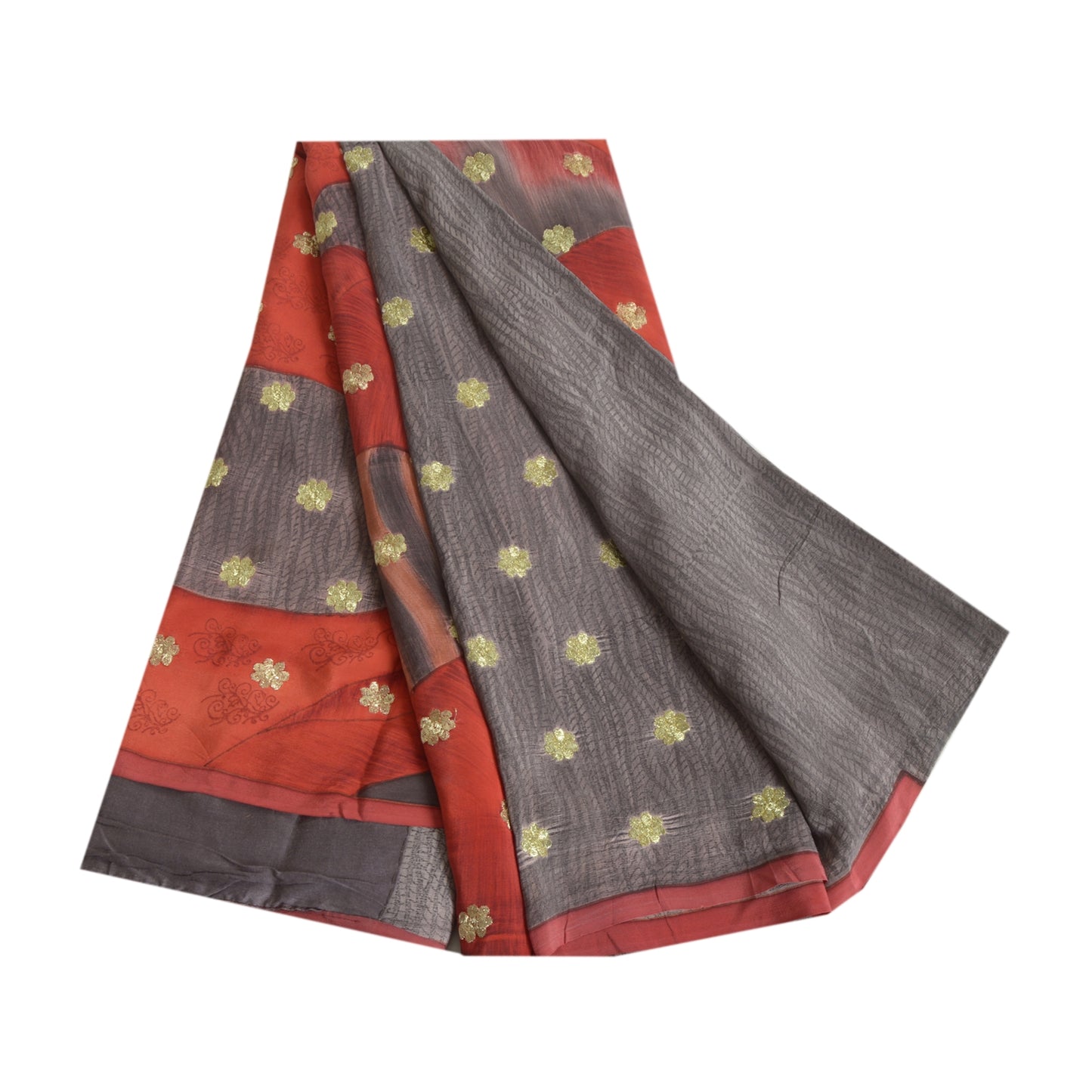 Sanskriti Vintage Sarees Gray Embroidered Printed Pure Crepe Sari Craft Fabric