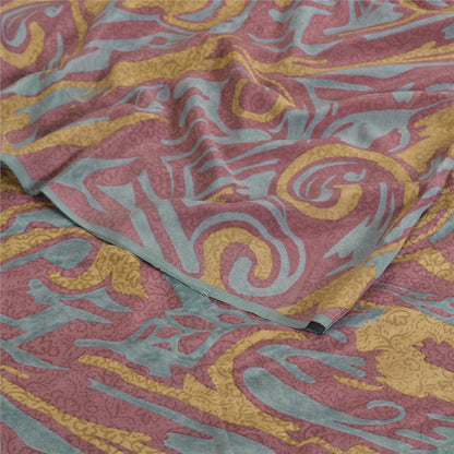 Sanskriti Vintage Sarees Mauve Pure Crepe Silk Abstract Print Sari Craft Fabric