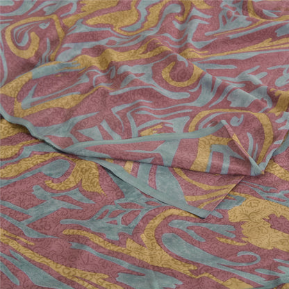 Sanskriti Vintage Sarees Mauve Pure Crepe Silk Abstract Print Sari Craft Fabric