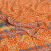 Sanskriti Vintage Sarees Orange Pure Crepe Silk Printed Sari 5yd Craft Fabric