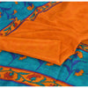 Sanskriti Vintage Sarees Orange/Blue Pure Crepe Silk Print Sari 5yd Craft Fabric