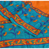 Sanskriti Vintage Sarees Orange/Blue Pure Crepe Silk Print Sari 5yd Craft Fabric