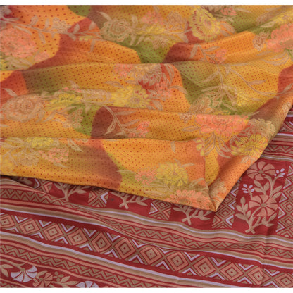 Sanskriti Vintage Sarees Multi Pure Crepe Silk Printed Sari 5yd Craft Fabric