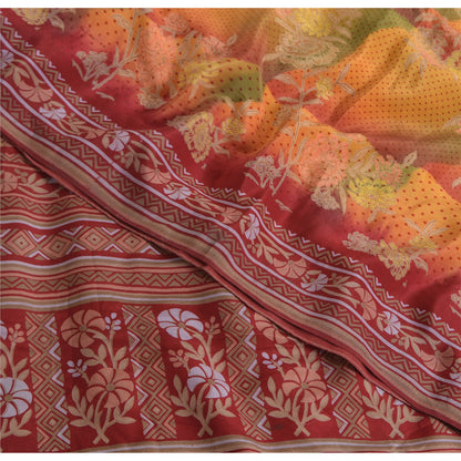 Sanskriti Vintage Sarees Multi Pure Crepe Silk Printed Sari 5yd Craft Fabric