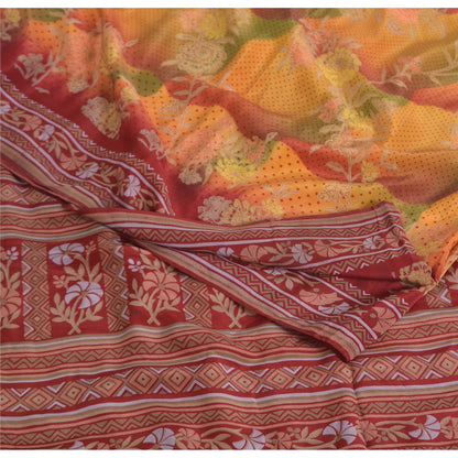 Sanskriti Vintage Sarees Multi Pure Crepe Silk Printed Sari 5yd Craft Fabric