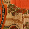 Sanskriti Vintage Sarees Orange Pure Crepe Silk Printed Sari 5yd Craft Fabric