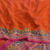 Sanskriti Vintage Sarees Orange Hand Beaded Pure Crepe Silk Printed Sari Fabric