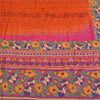 Sanskriti Vintage Sarees Orange Hand Beaded Pure Crepe Silk Printed Sari Fabric