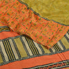 Sanskriti Vintage Sarees Green/Orange Pure Crepe Printed Sari 5yd Craft Fabric