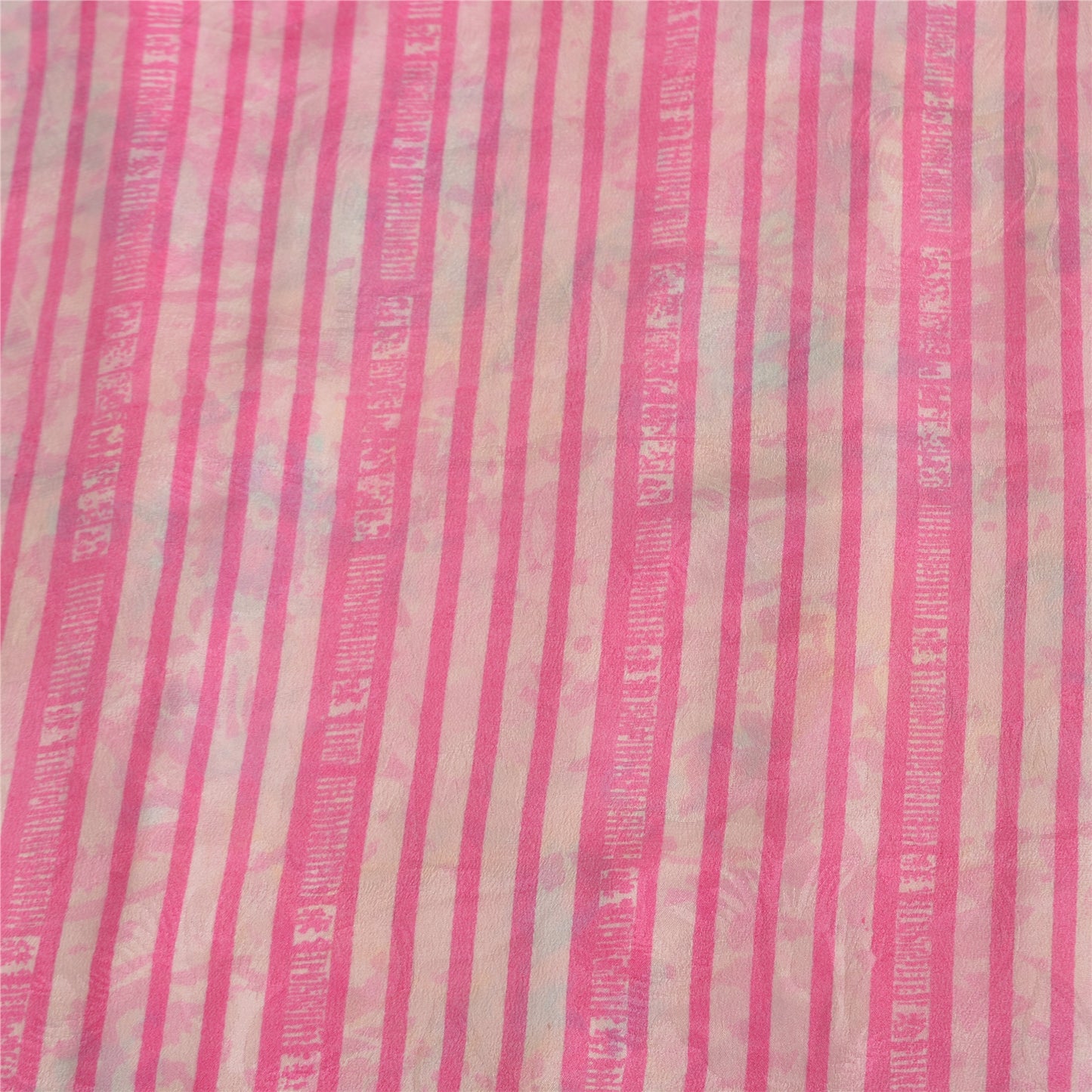 Sanskriti Vintage Sarees Pink Pure Crepe Silk Printed Sari 5yd Craft Fabric